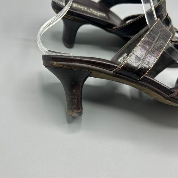 Paul Green Sandals Heel Brown Croc Leather Open Toe Slip On Shoes Size 6.5 - Picture 3 of 11